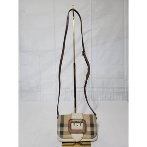 Authentic BURBERRY House Check Bridle Calfskin Small Madison Buckle Bag